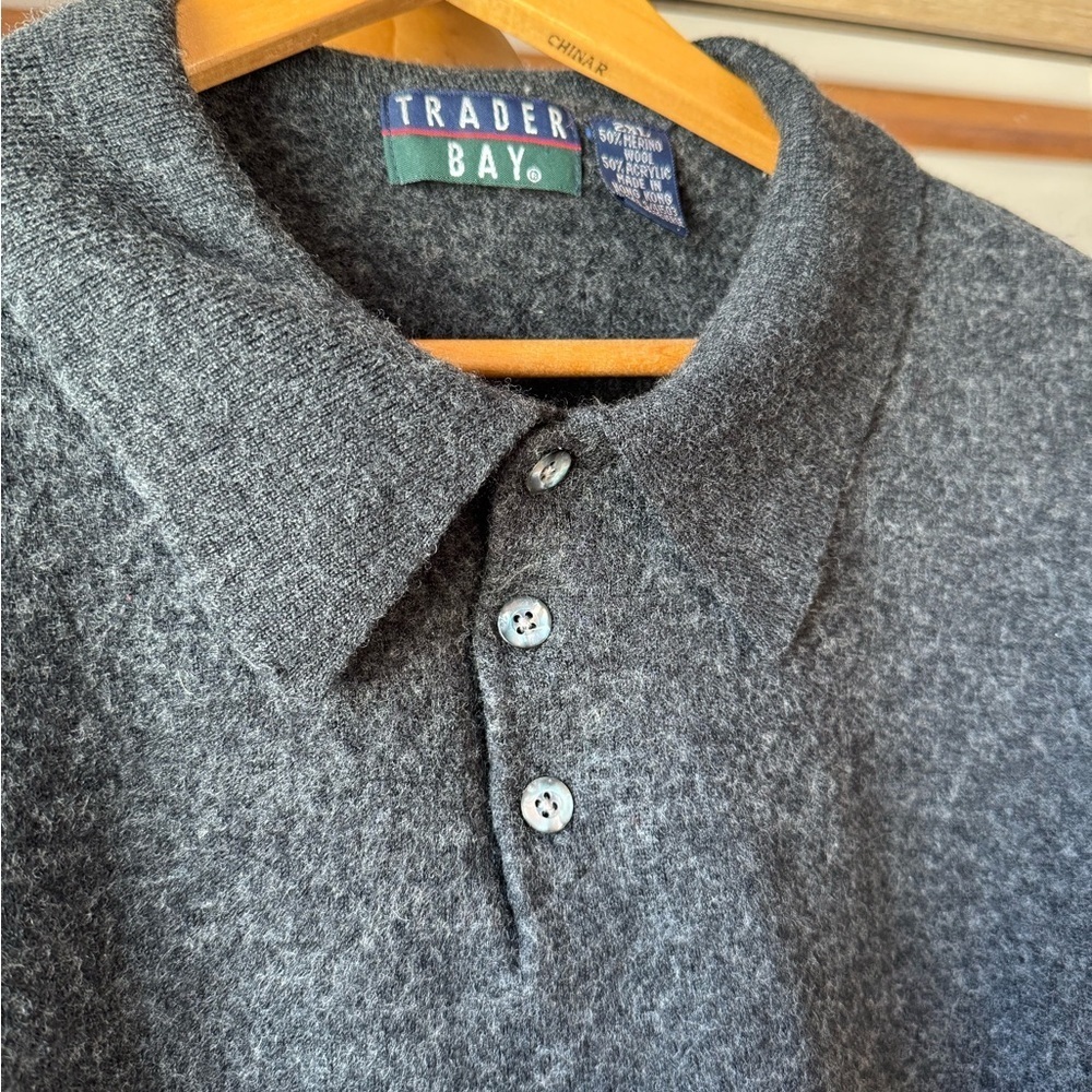 Trader Bay Collared Merino Wool blend Henley Top XL - Picture 2 of 6